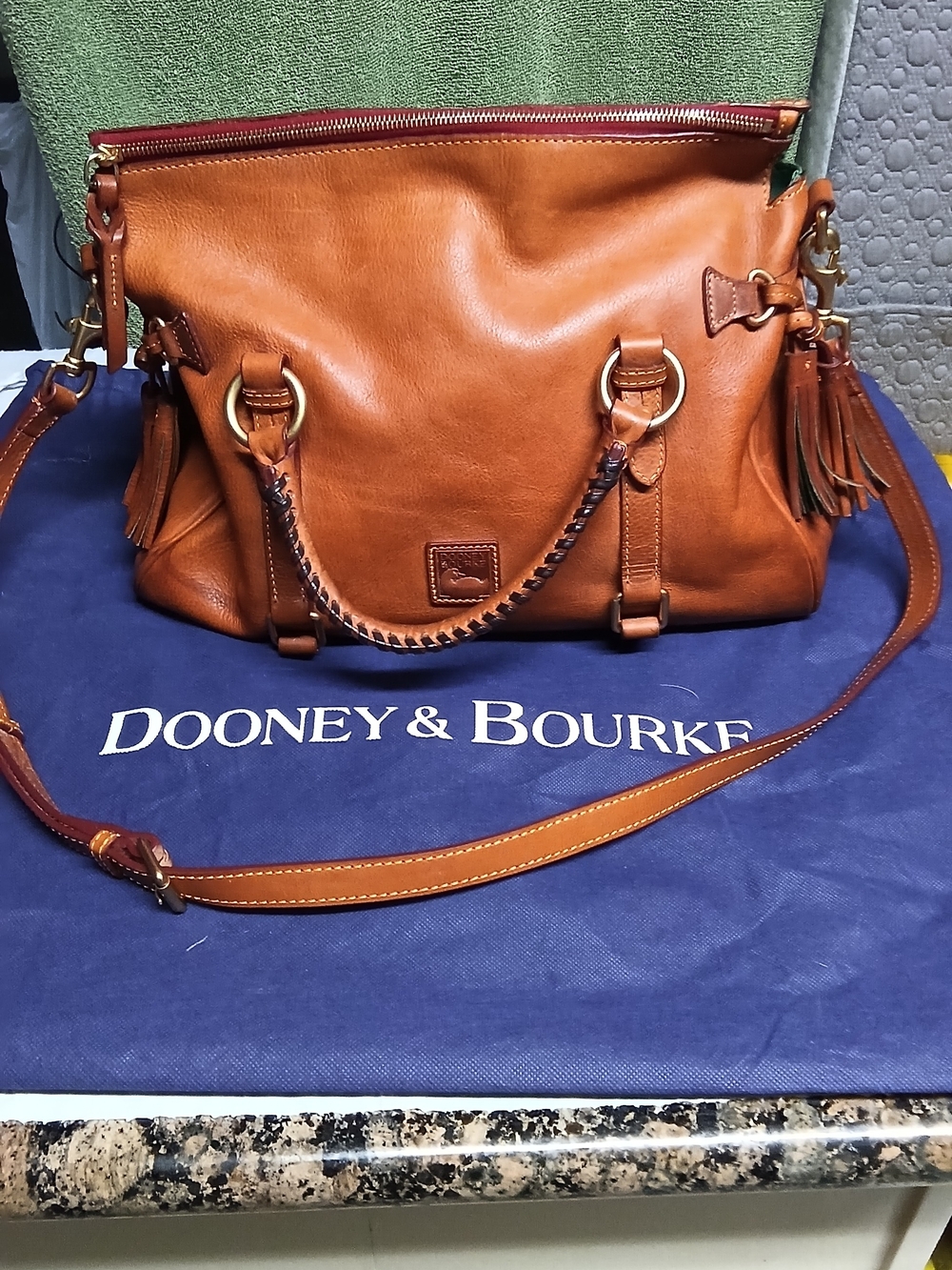 Dooney & Bourke Pebble Leather Satchel in Cognac Brown